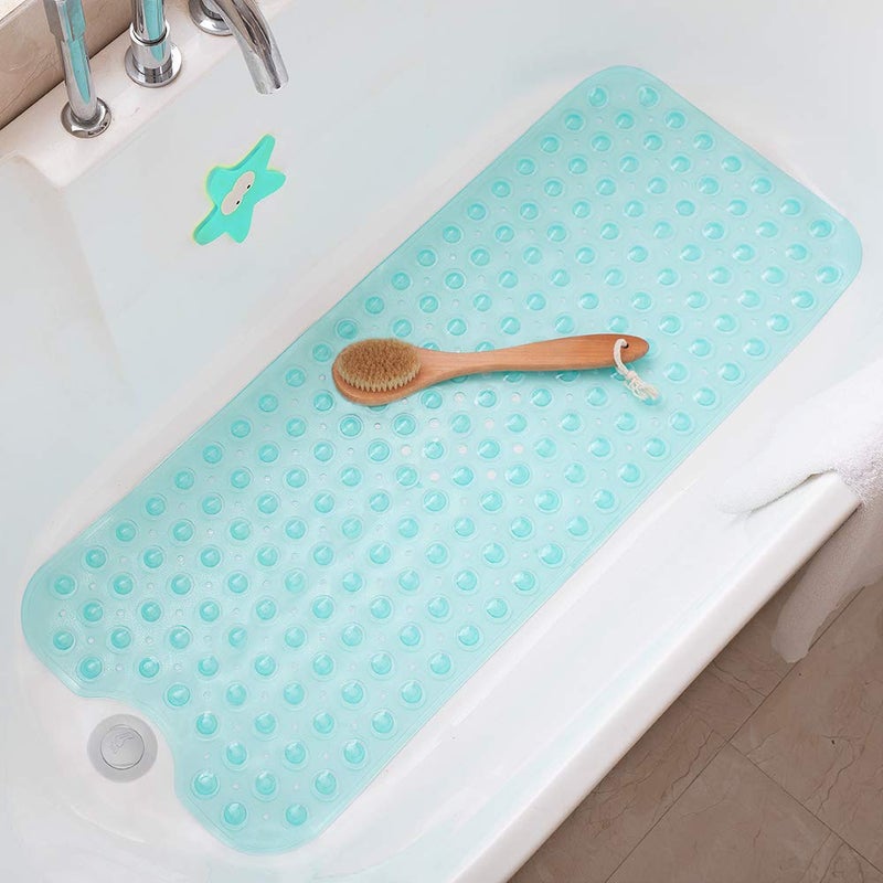 TreeBud Tree Bud Bathtub Mats for Shower Tub Non-Slip Bath Mat 39 x 16 Inch Extra Long Shower Mat, Bath Tub Mat for Bathroom with Machine Washable, BPA Free for Kids (Clear Aqua) - Image 1